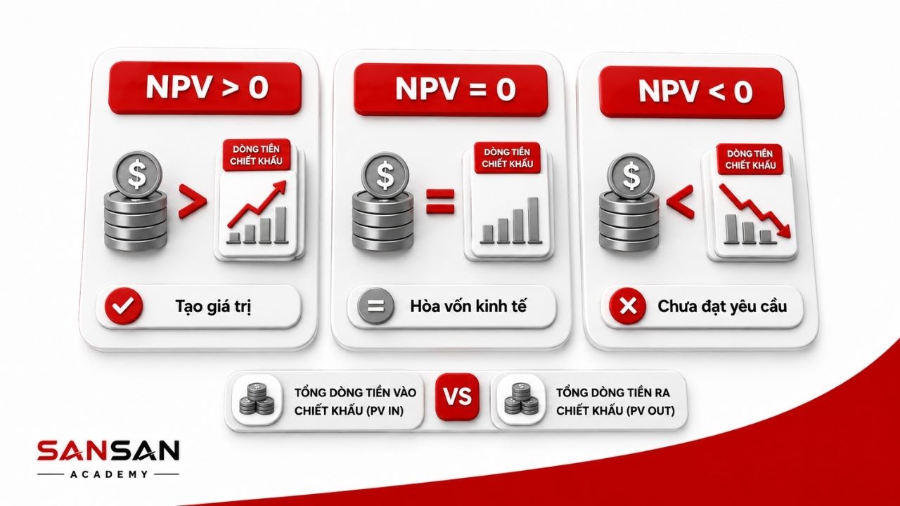 Ba trạng thái NPV hỗ trợ sàng lọc phương án đầu tư