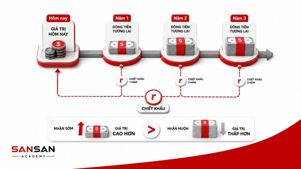 Dòng tiền nhận sớm có giá trị hiện tại cao hơn tiền nhận muộn