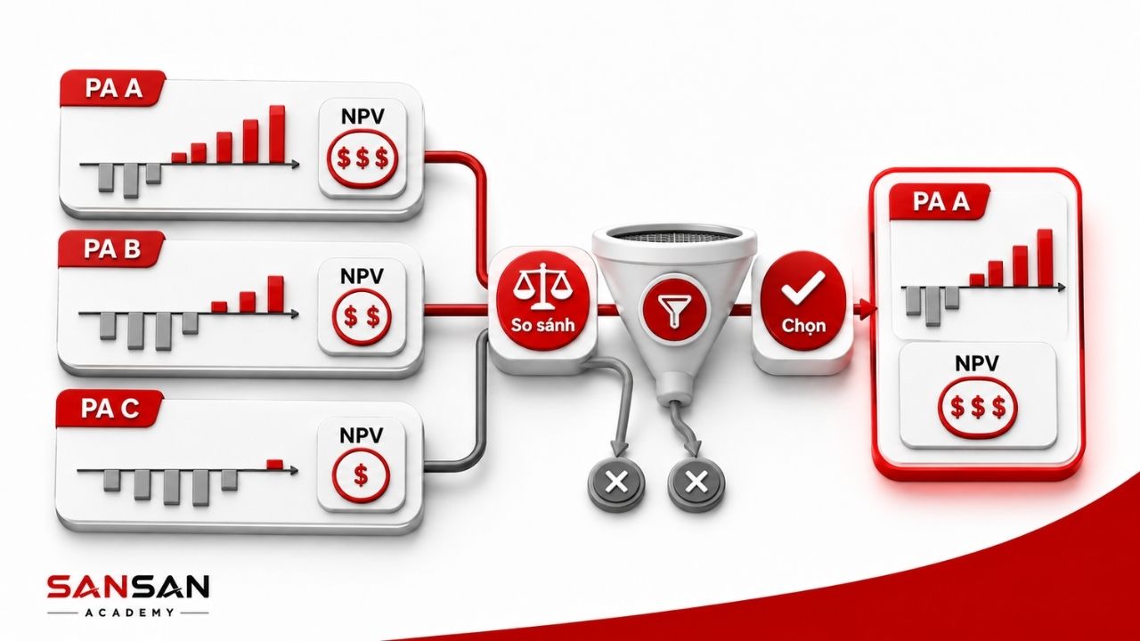 NPV giúp so sánh và lựa chọn giữa nhiều phương án đầu tư