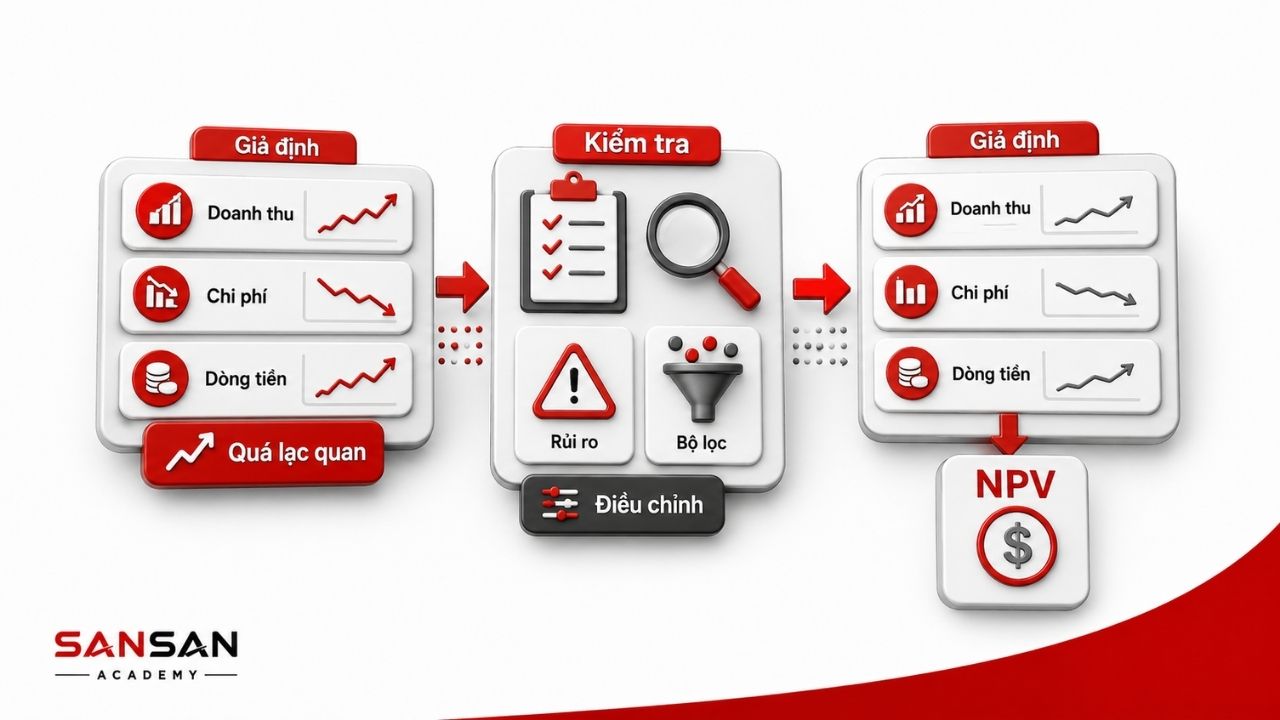 Dự báo dòng tiền được kiểm tra và điều chỉnh trước khi tính NPV