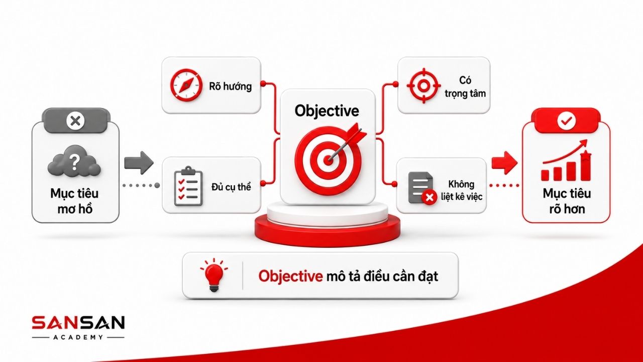 Objective chuyển mục tiêu mơ hồ thành định hướng rõ ràng, có trọng tâm