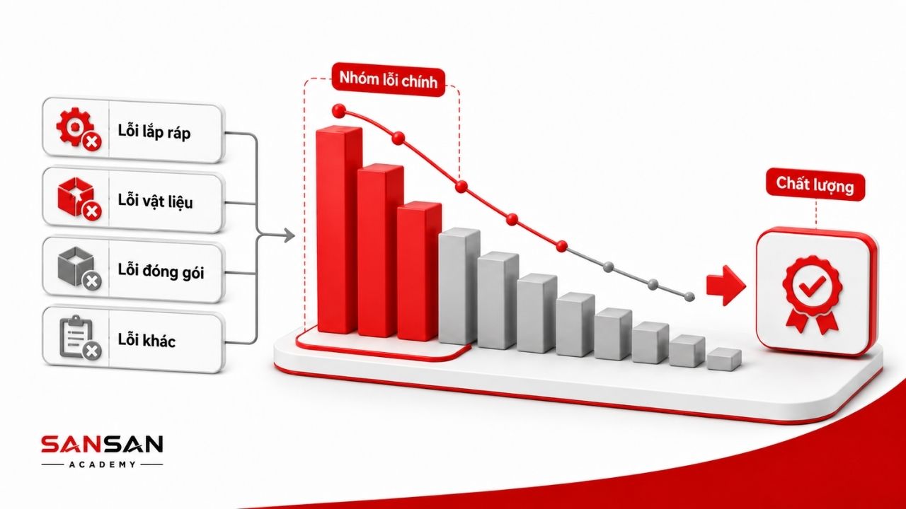 Nhóm lỗi chính được ưu tiên qua phân tích Pareto chất lượng