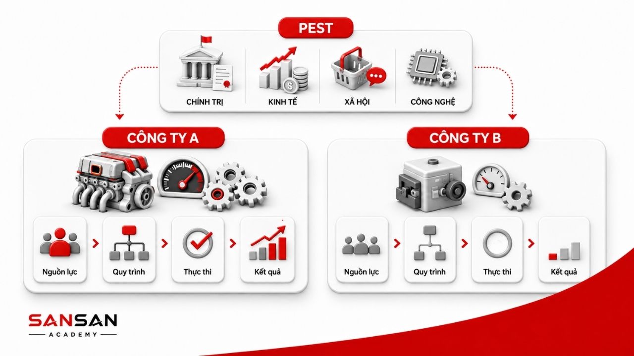 Cùng môi trường PEST, nội lực khác nhau tạo kết quả khác nhau