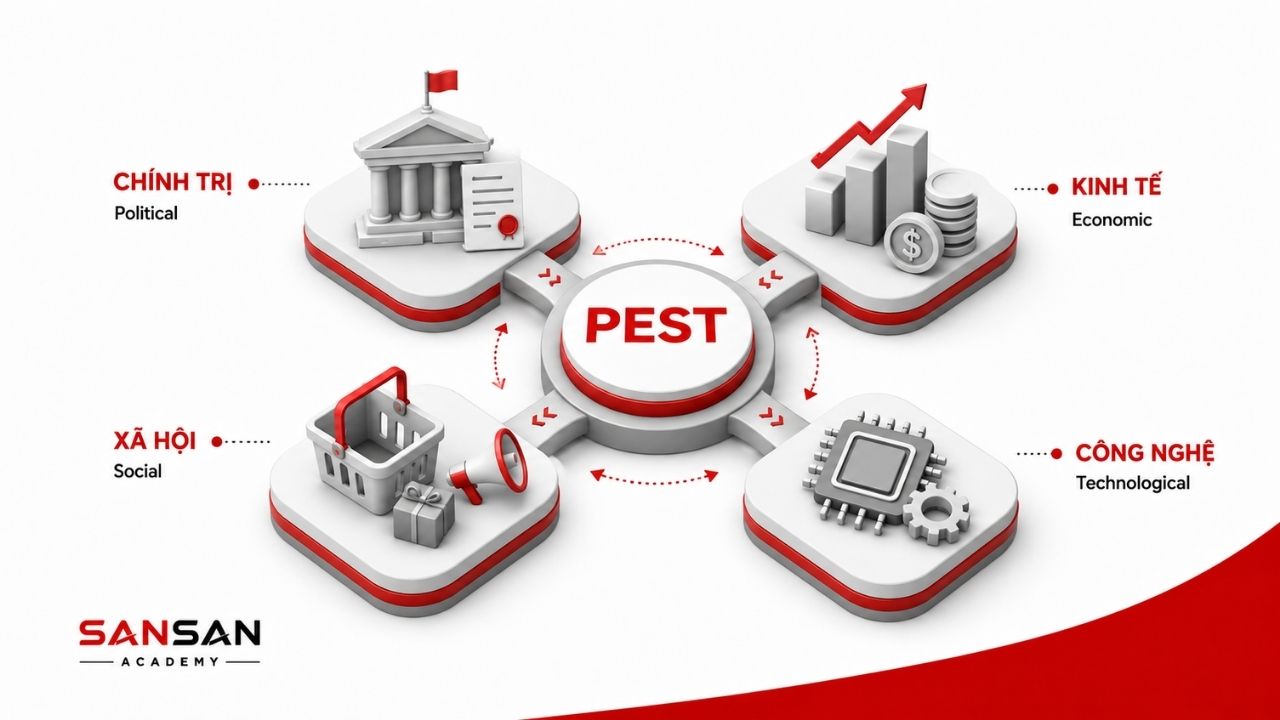 Bốn thành phần PEST cùng tác động đến môi trường kinh doanh