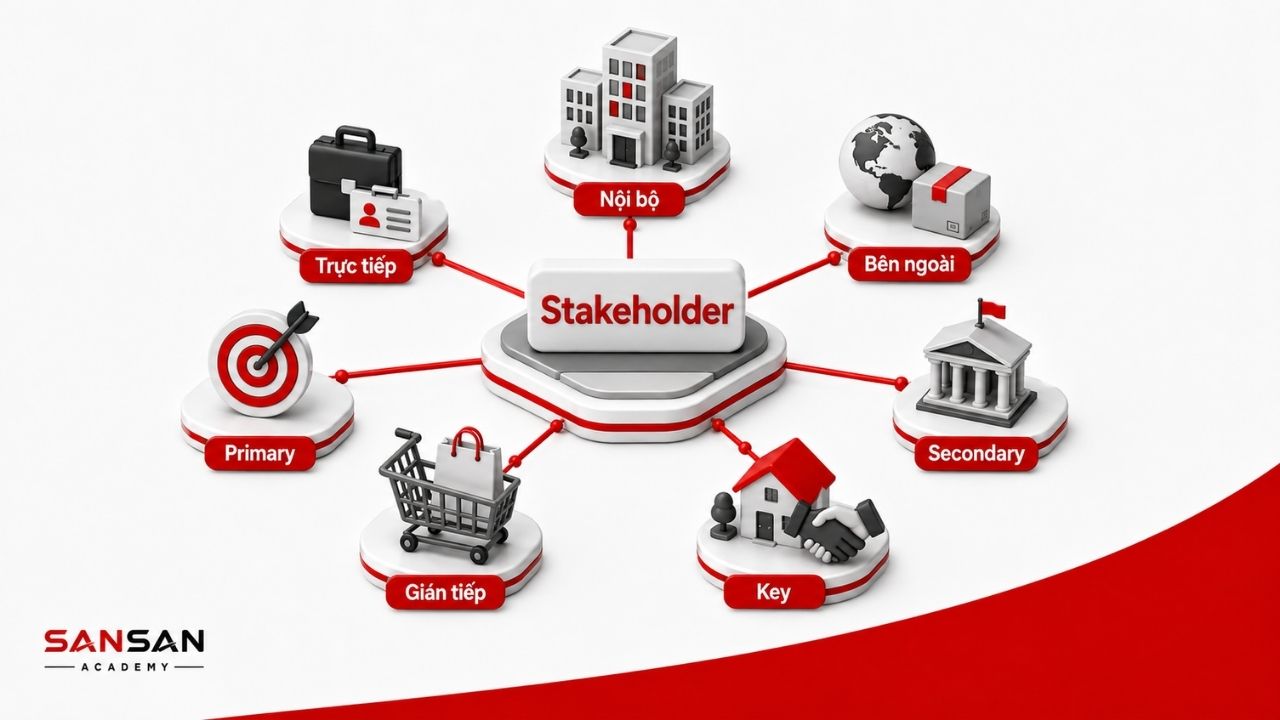 Stakeholder được phân loại theo vị trí, ảnh hưởng và mức độ tác động
