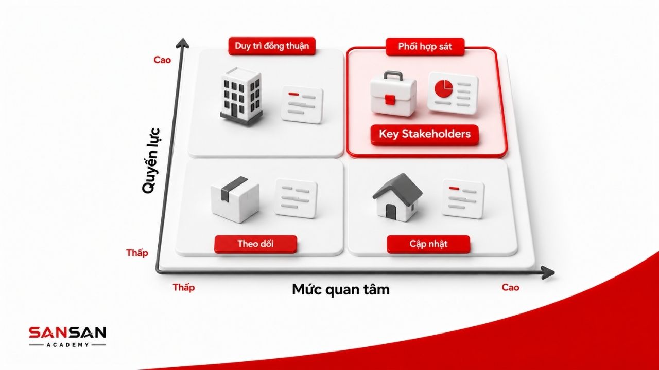 Quyền lực và mức quan tâm giúp xác định Key Stakeholders cần ưu tiên