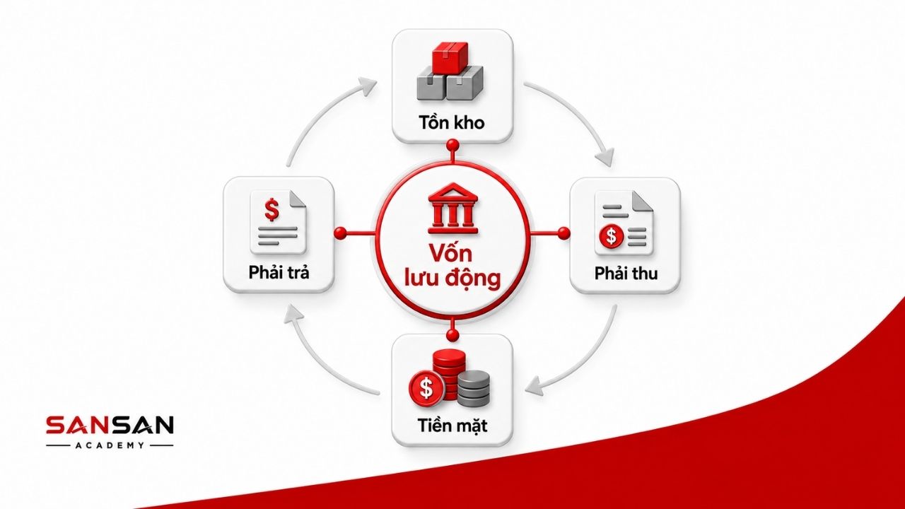 Tiền mặt luân chuyển qua tồn kho, phải thu và phải trả