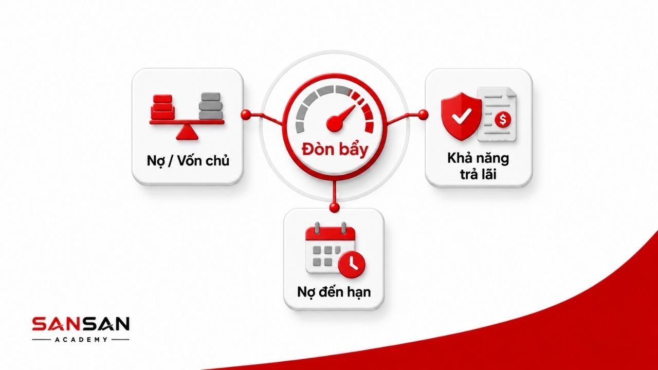 Nợ, vốn chủ sở hữu và khả năng trả lãi phản ánh mức đòn bẩy