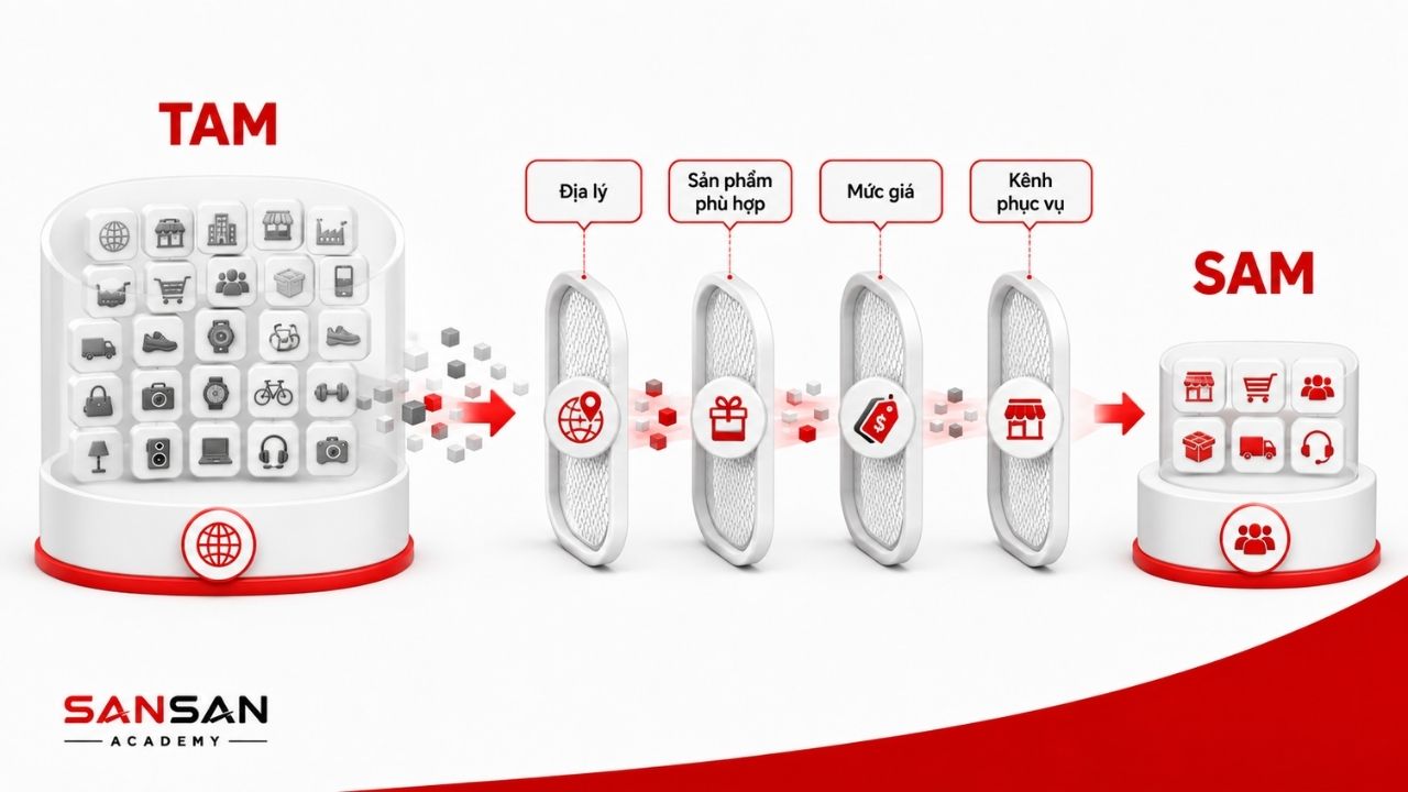 Bốn bộ lọc thu hẹp TAM thành phạm vi SAM phù hợp