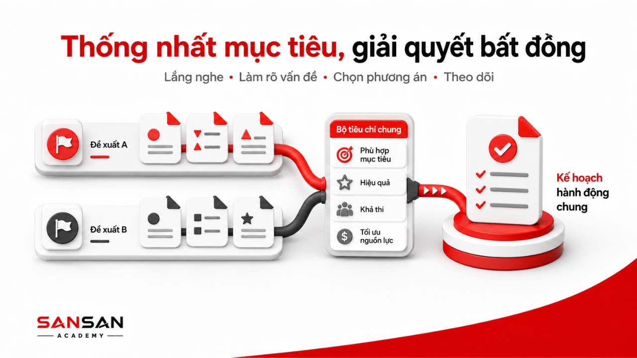 Giải quyết mâu thuẫn nhóm bằng mục tiêu chung, tiêu chí chung và kế hoạch hành động