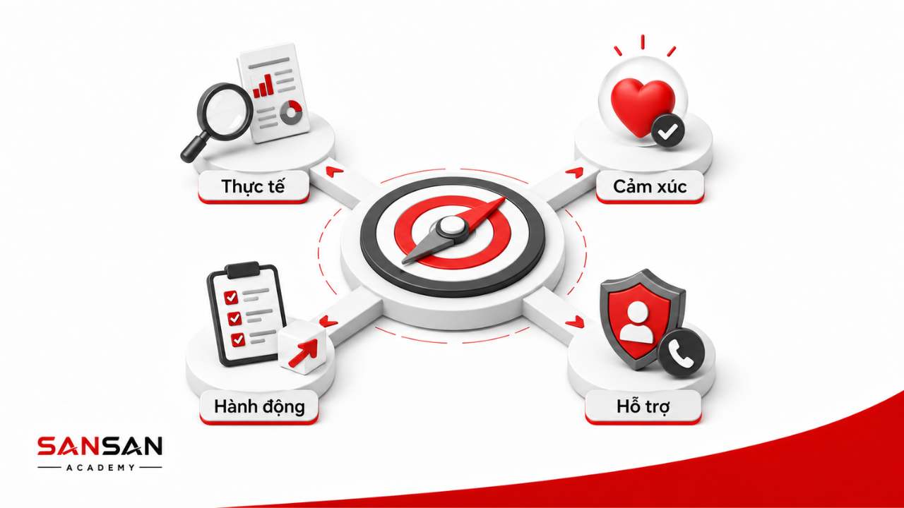 Lưu ý khi xây dựng tư duy tích cực là cân bằng giữa thực tế, cảm xúc, hành động và hỗ trợ