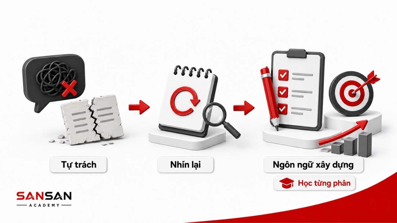 Thay đổi cách trò chuyện với chính mình từ tự trách sang nhìn lại và dùng ngôn ngữ xây dựng