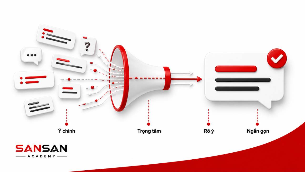 Cách diễn đạt ngắn gọn bằng việc lọc thông tin, giữ ý chính, tập trung trọng tâm và trình bày rõ ràng