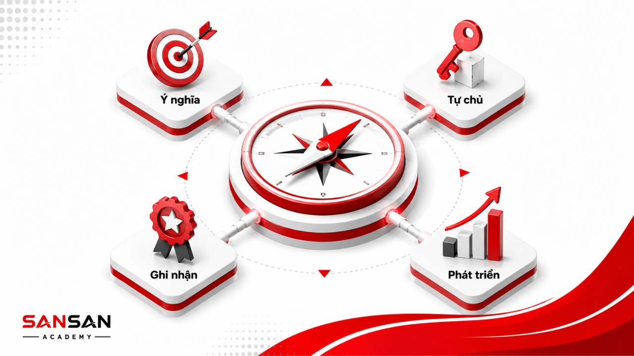 Dẫn dắt và tạo động lực thông qua ý nghĩa, tự chủ, phát triển và ghi nhận
