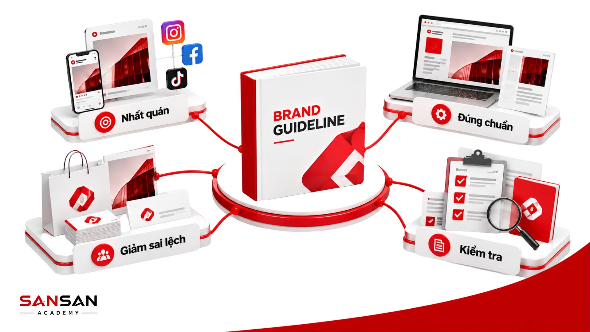 Brand Guideline giúp giữ thương hiệu nhất quán, triển khai đúng chuẩn, giảm sai lệch và kiểm tra ấn phẩm