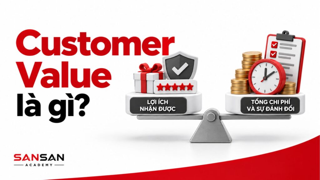Customer Value là sự cân bằng giữa lợi ích khách hàng nhận được và tổng chi phí cùng sự đánh đổi.