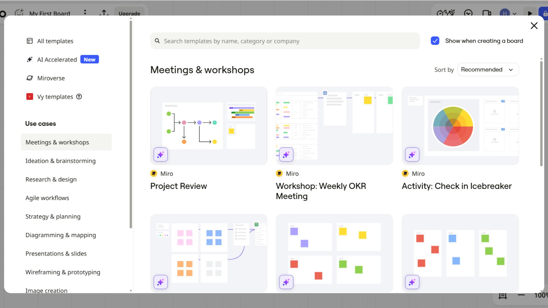 Thư viện template Miro cho brainstorming, workshop và lập sơ đồ