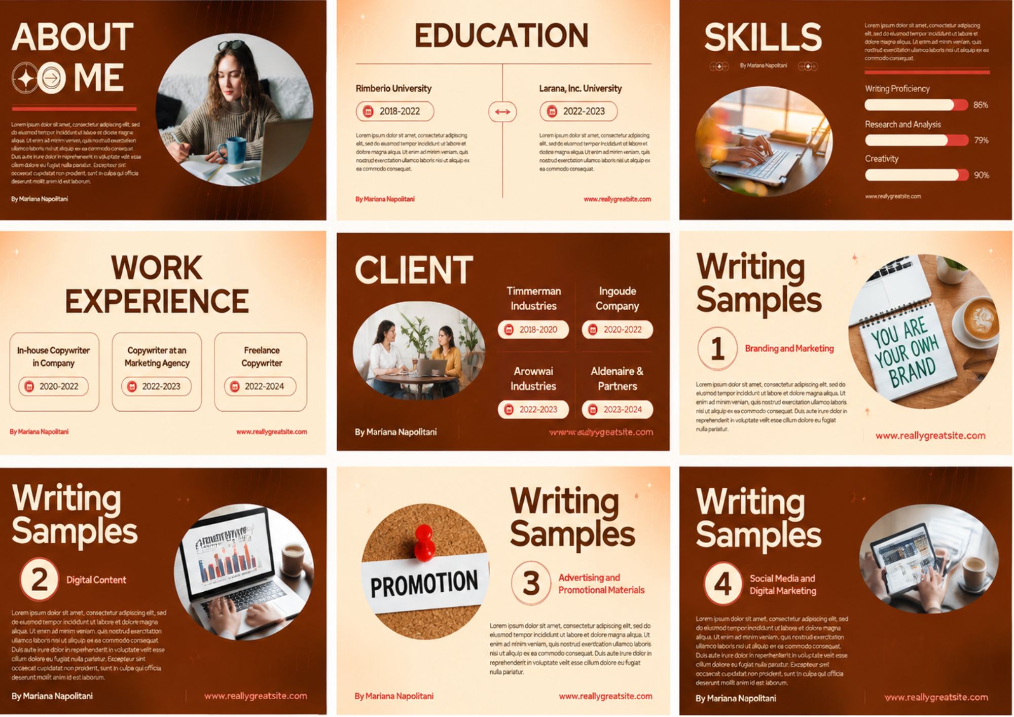Portfolio dành cho Copywriter với phong cách màu nâu kem tối giản