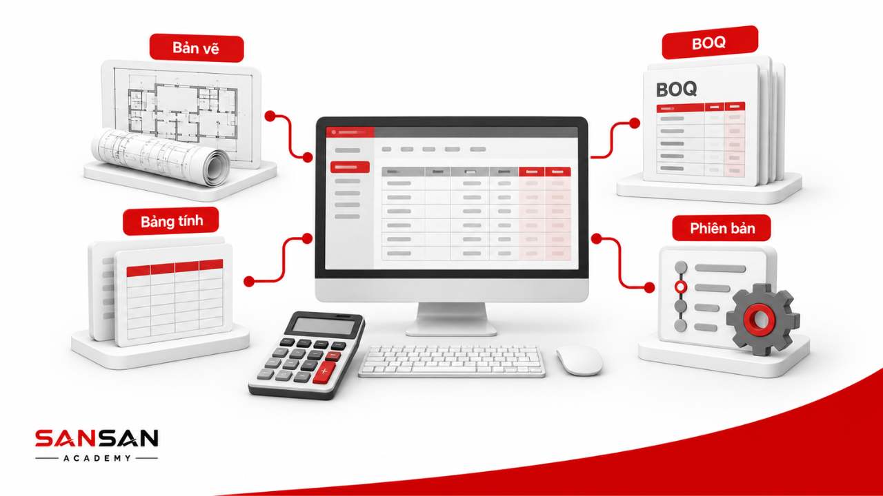Phần mềm dự toán hỗ trợ QS quản lý bản vẽ bảng tính BOQ và phiên bản