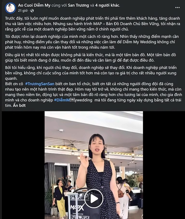 Bài chia sẻ trên Facebook của Diễm My sau khóa MAP CAMP mùa 20