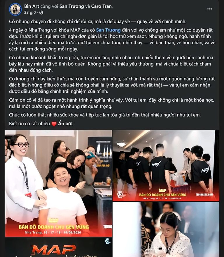 Bài chia sẻ trên Facebook của Bin Art sau khóa MAP CAMP mùa 20