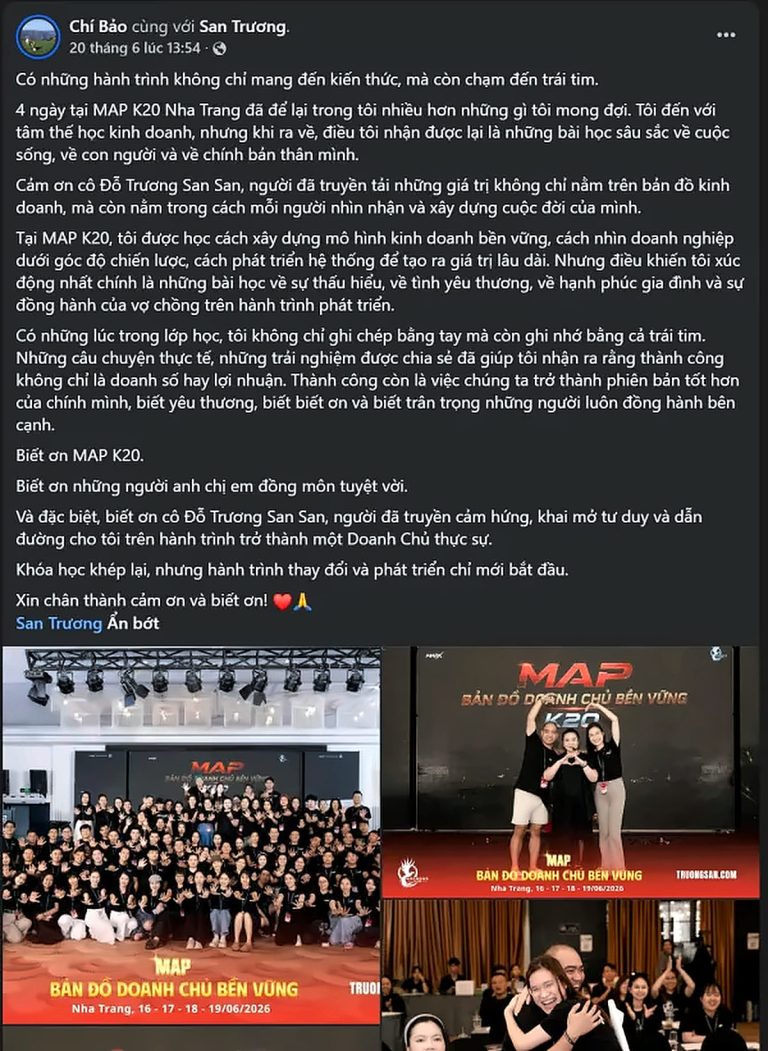 Bài chia sẻ trên Facebook của Chi Bảo sau khóa MAP CAMP mùa 20