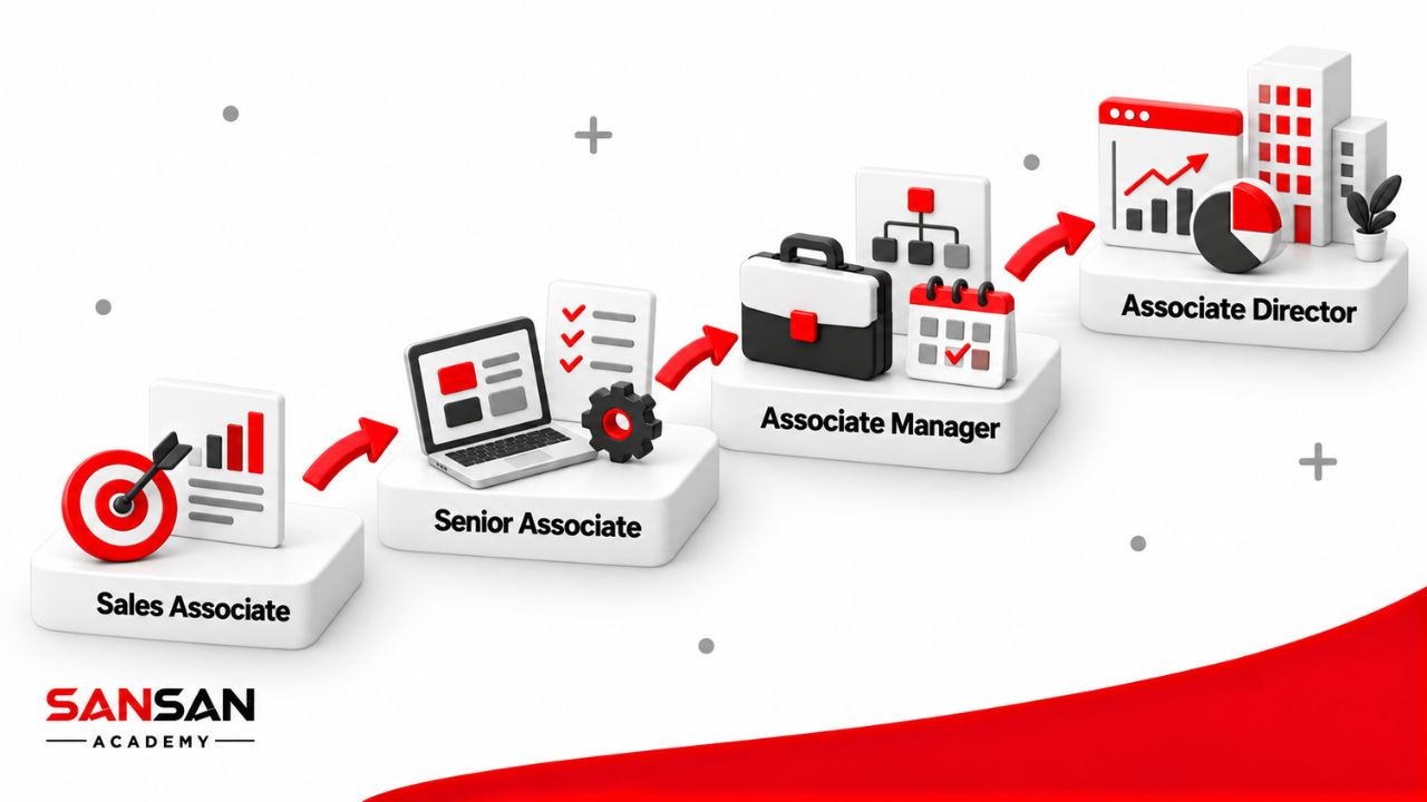 Các cấp bậc có chứa Associate gồm Senior Associate, Associate Manager, Associate Director và các vị trí cao hơn như Associate Partner hoặc Associate Principal.