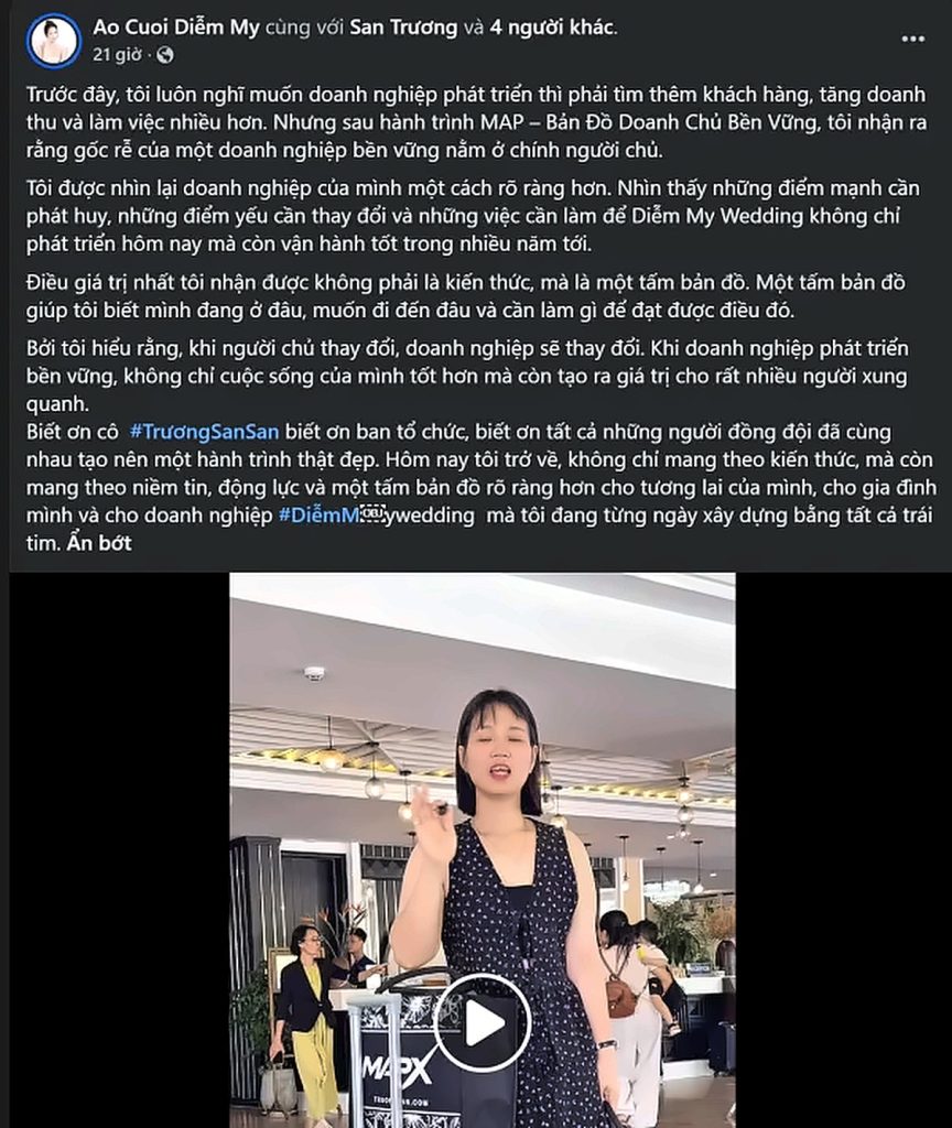 Bài chia sẻ trên Facebook của Diễm My sau MAP CAMP mùa 20