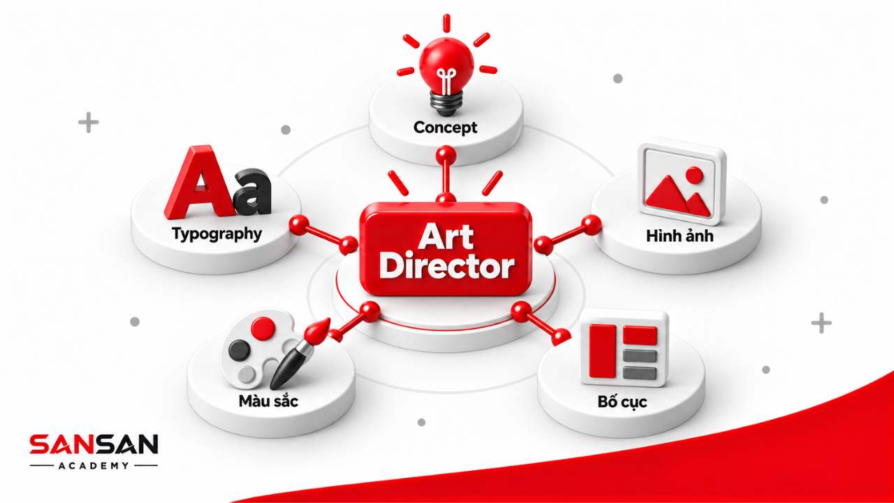 Art Director định hướng concept, hình ảnh, bố cục, màu sắc và typography