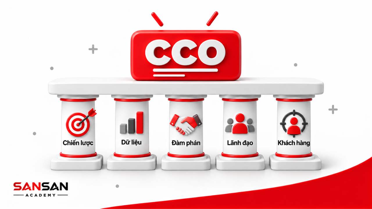 Năng lực CCO gồm chiến lược, dữ liệu, đàm phán, lãnh đạo và hiểu khách hàng