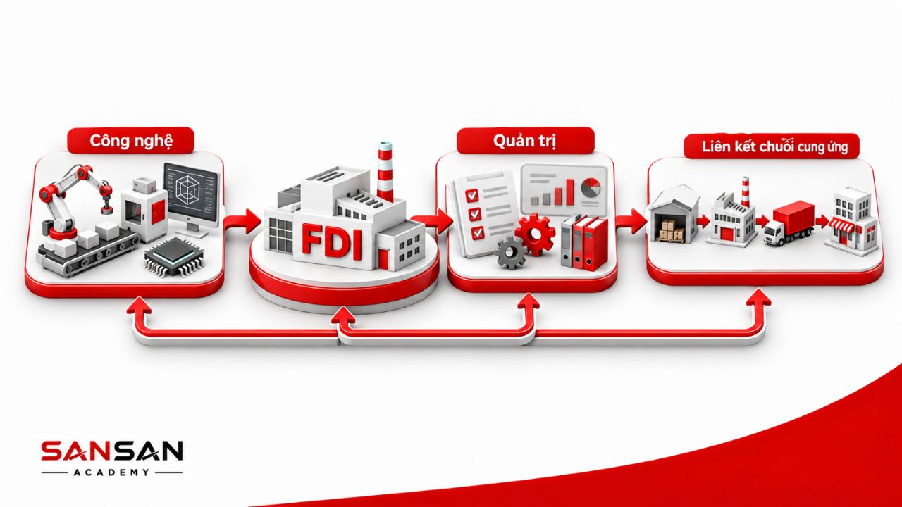 FDI chuyển giao công nghệ, quản trị và kết nối chuỗi cung ứng