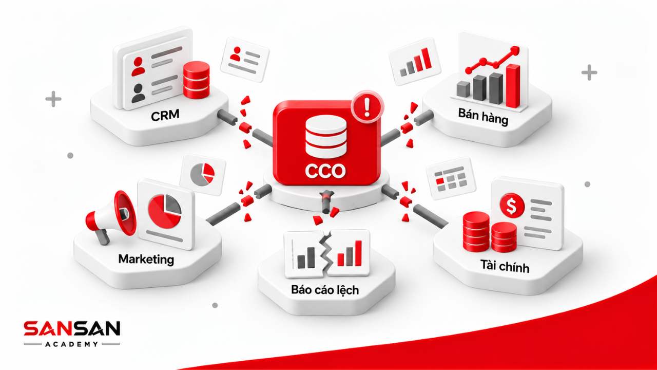 Dữ liệu CCO bị phân mảnh giữa CRM, bán hàng, marketing và tài chính