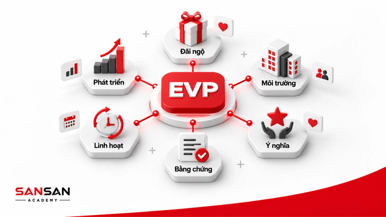 EVP kết nối đãi ngộ, môi trường, ý nghĩa công việc, bằng chứng, linh hoạt và phát triển