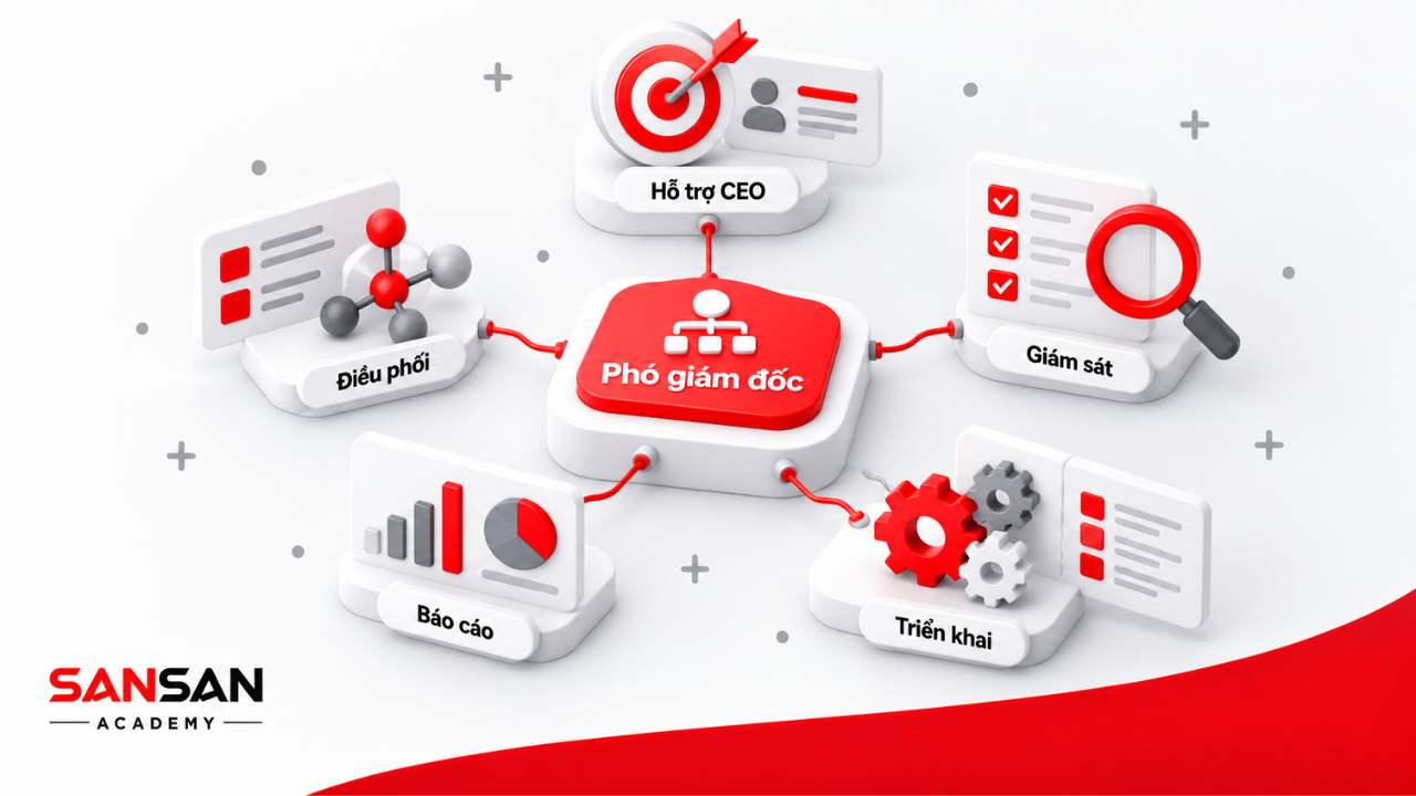 Vai trò Phó giám đốc trong hỗ trợ CEO, điều phối, triển khai, giám sát và báo cáo công việc