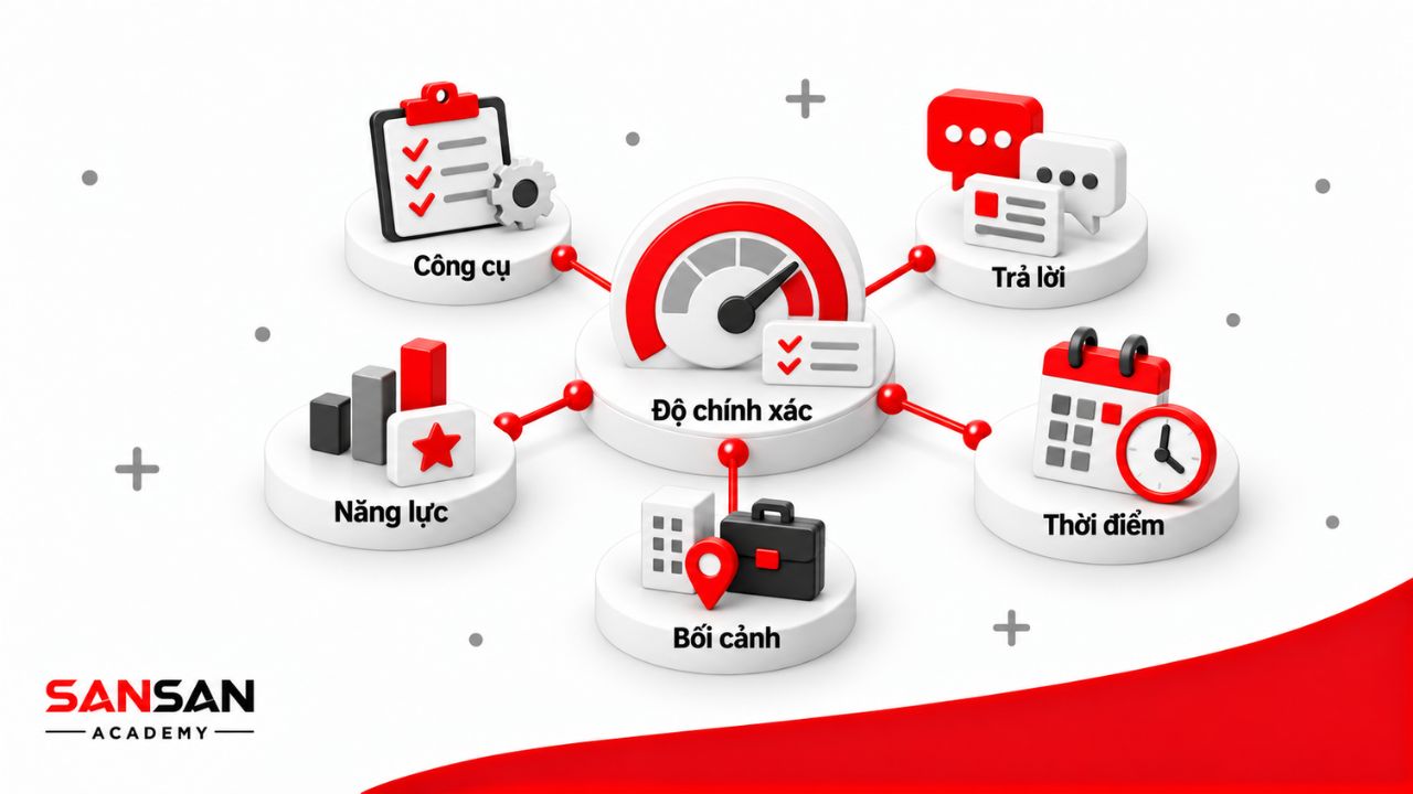 Độ chính xác của bài test phụ thuộc vào chất lượng công cụ, cách trả lời, bối cảnh, thời điểm và năng lực thực tế của người làm.