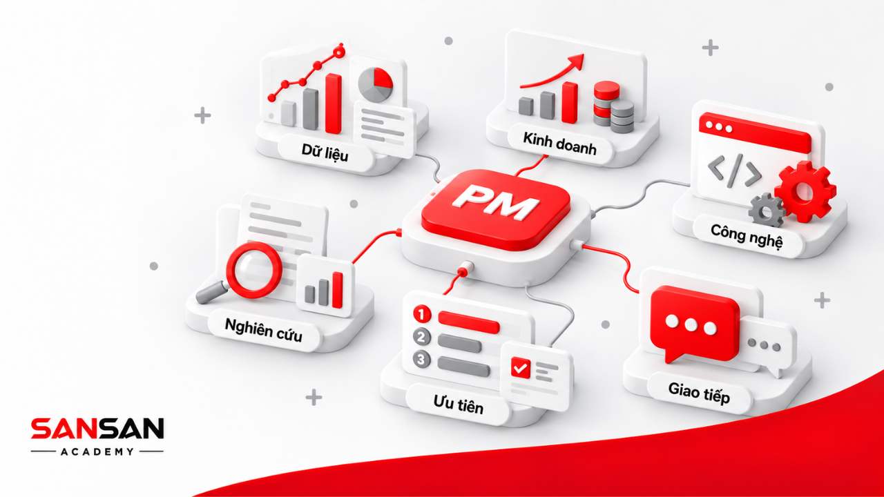 Kiến thức và kỹ năng Product Manager cần có về dữ liệu, kinh doanh, công nghệ, nghiên cứu, ưu tiên và giao tiếp