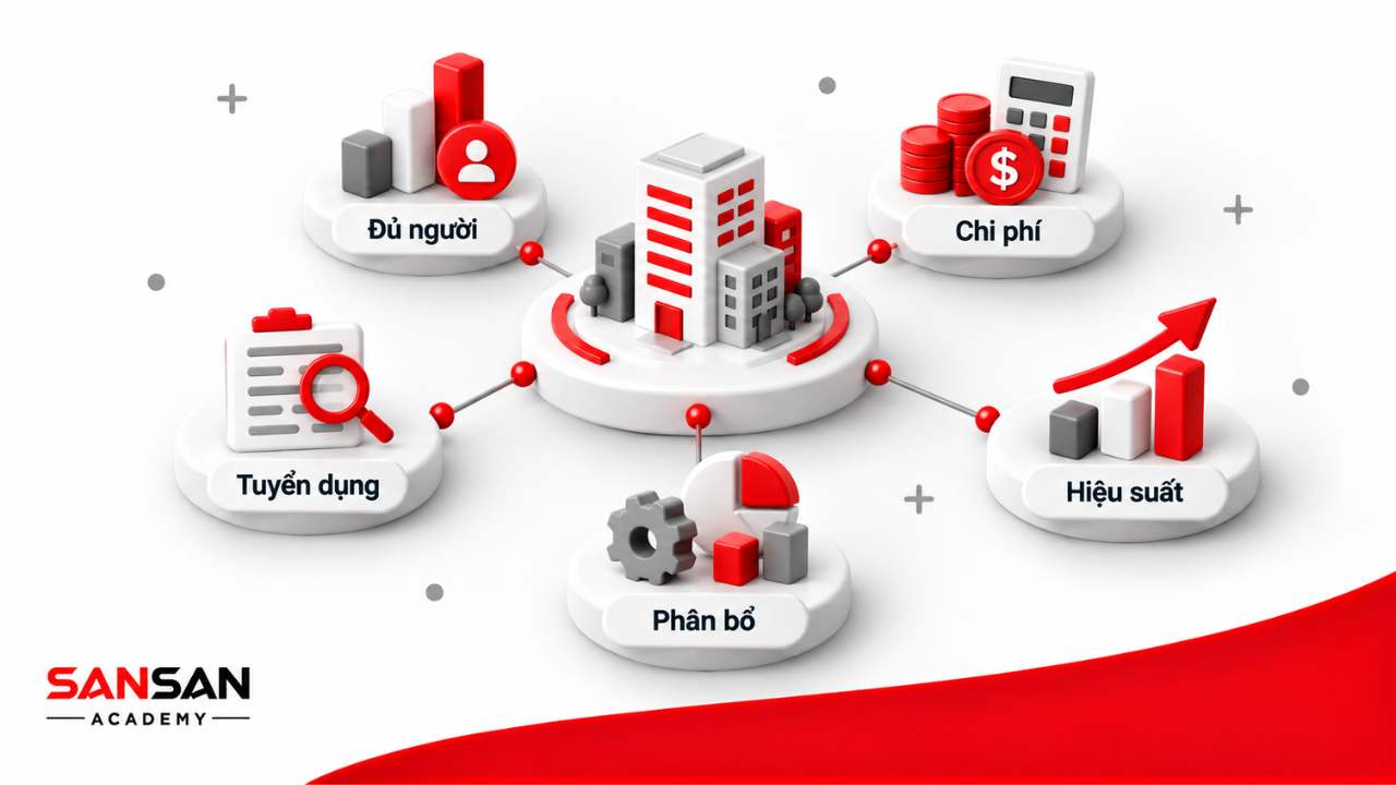 Giá trị của định biên nhân sự gồm đảm bảo đủ người, kiểm soát chi phí, nâng cao hiệu suất, phân bổ và tuyển dụng