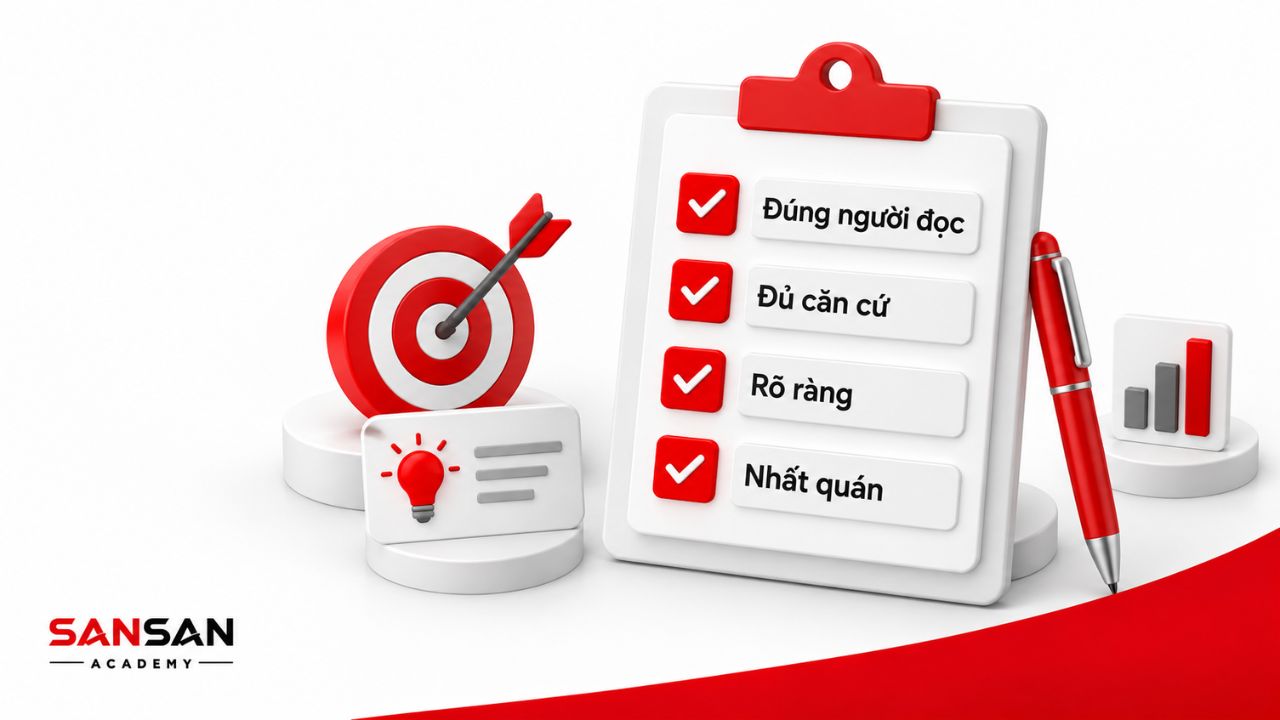 Checklist Executive Summary gồm đúng người đọc, đủ căn cứ, rõ ràng và nhất quán với tài liệu gốc.