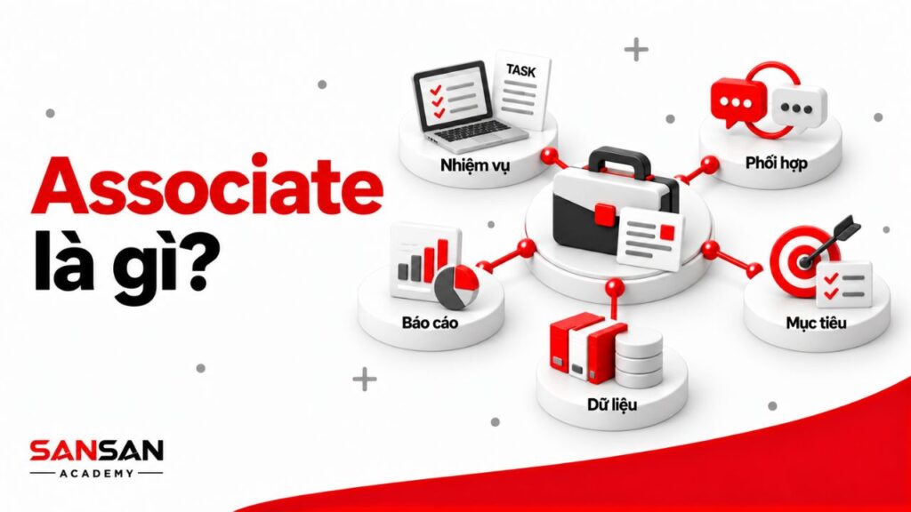 Associate đảm nhận nhiệm vụ chuyên môn, xử lý dữ liệu, phối hợp, báo cáo và theo dõi mục tiêu công việc trong doanh nghiệp.