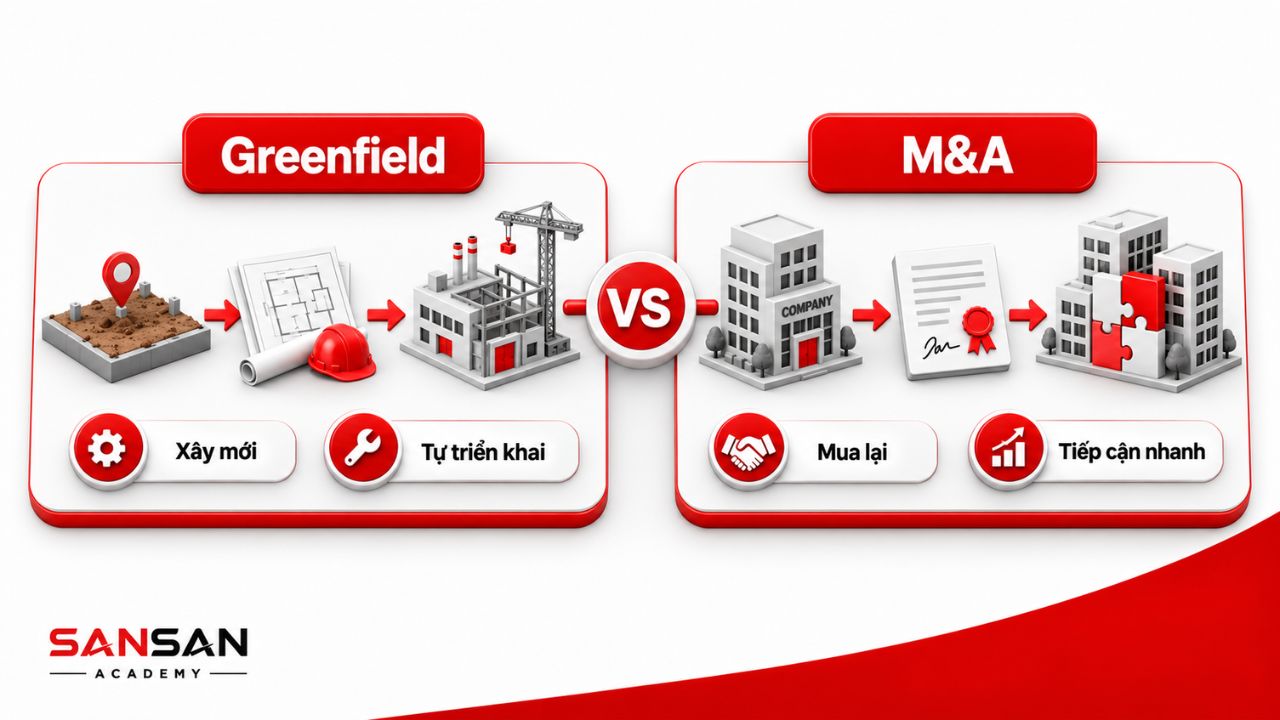 So sánh Greenfield xây mới và M&A mua lại doanh nghiệp