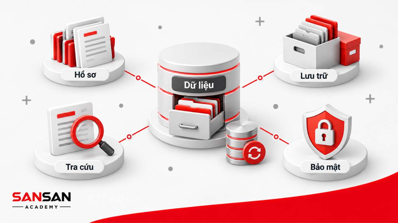 Hệ thống quản lý dữ liệu và hồ sơ nhân sự với các bước lưu trữ, tra cứu, cập nhật và bảo mật thông tin