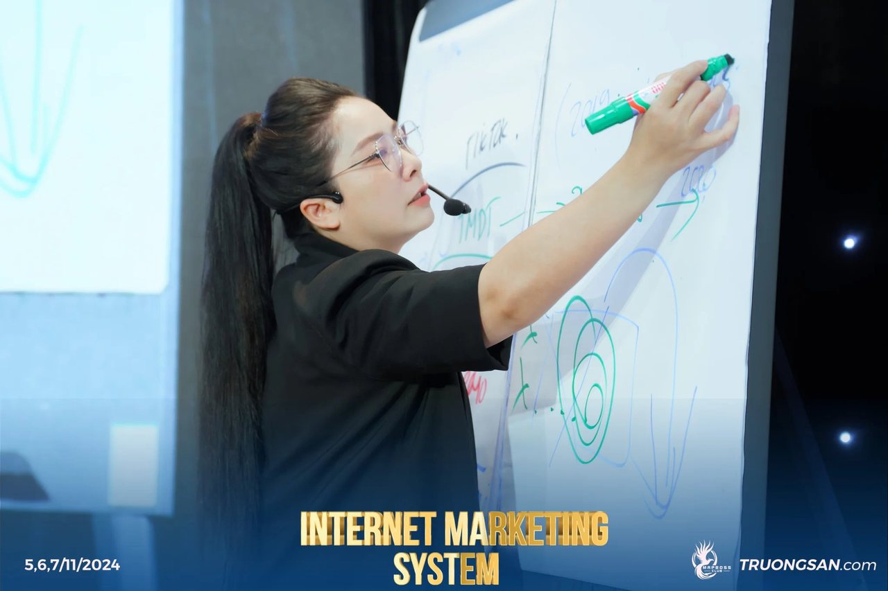 Người giảng vẽ sơ đồ lên bảng trắng trong lớp IMS mùa 1