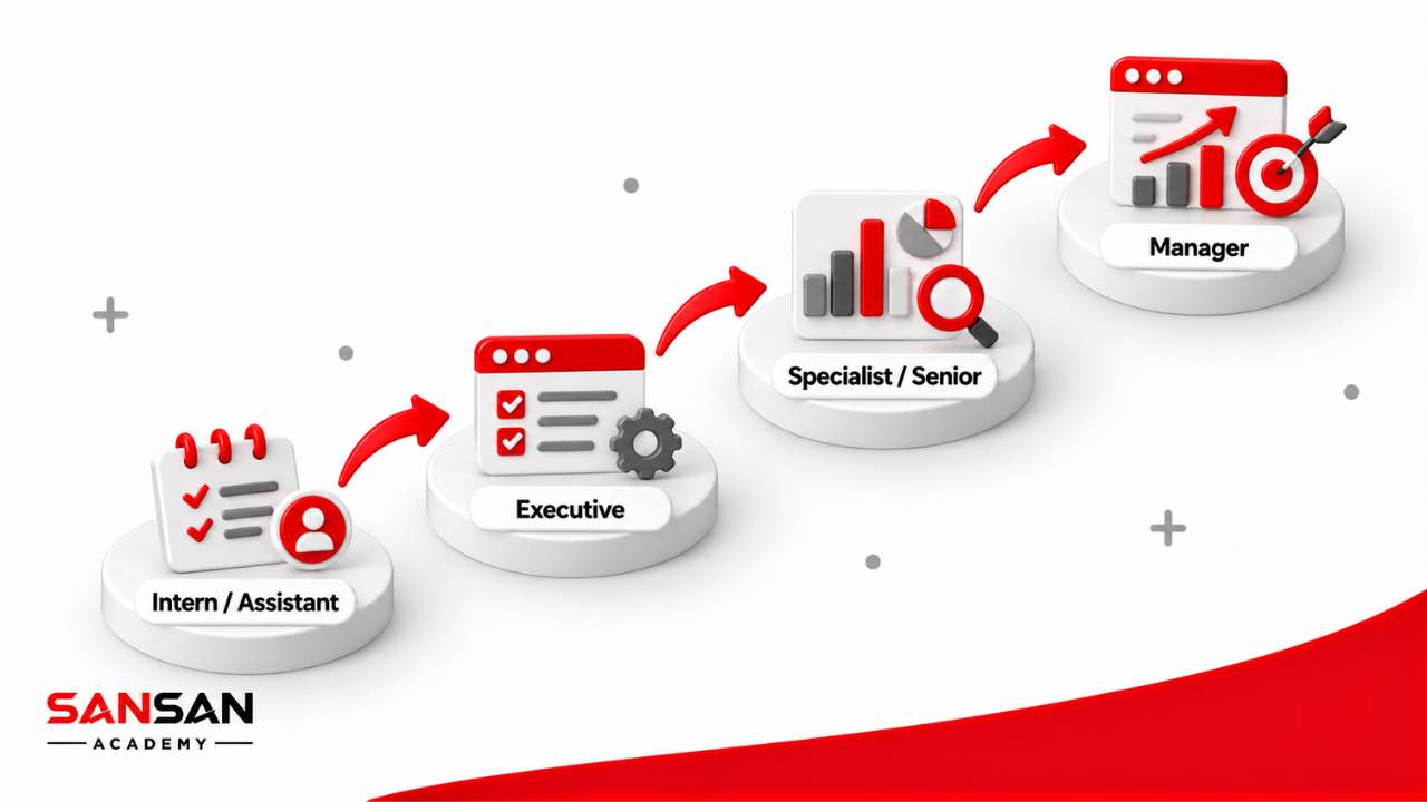 Lộ trình nghề Marketing từ Intern hoặc Assistant lên Executive, Specialist hoặc Senior và Marketing Manager