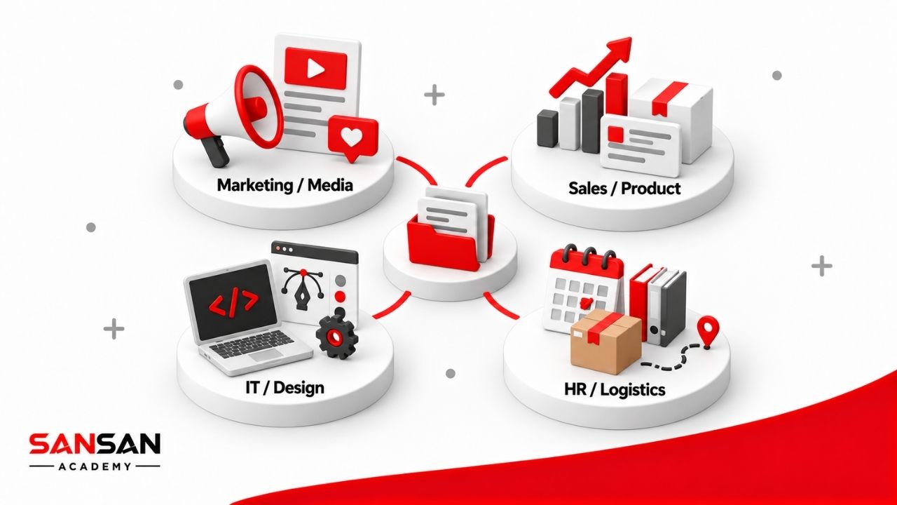 Hệ sinh thái các vị trí Intern trong Marketing, Content, Sales, Product, IT, Design, HR, Admin và Logistics