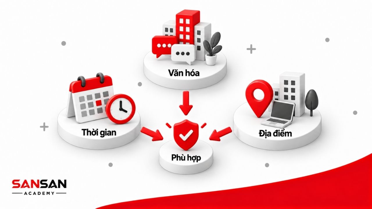 Ba yếu tố văn hóa doanh nghiệp, thời gian làm việc và địa điểm giúp đánh giá mức độ phù hợp của một kỳ thực tập