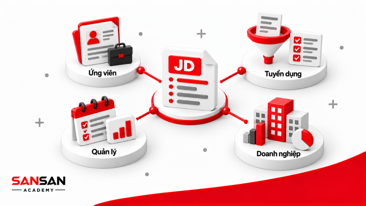 JD kết nối nhu cầu của ứng viên, tuyển dụng, quản lý và doanh nghiệp quanh một tài liệu chung.