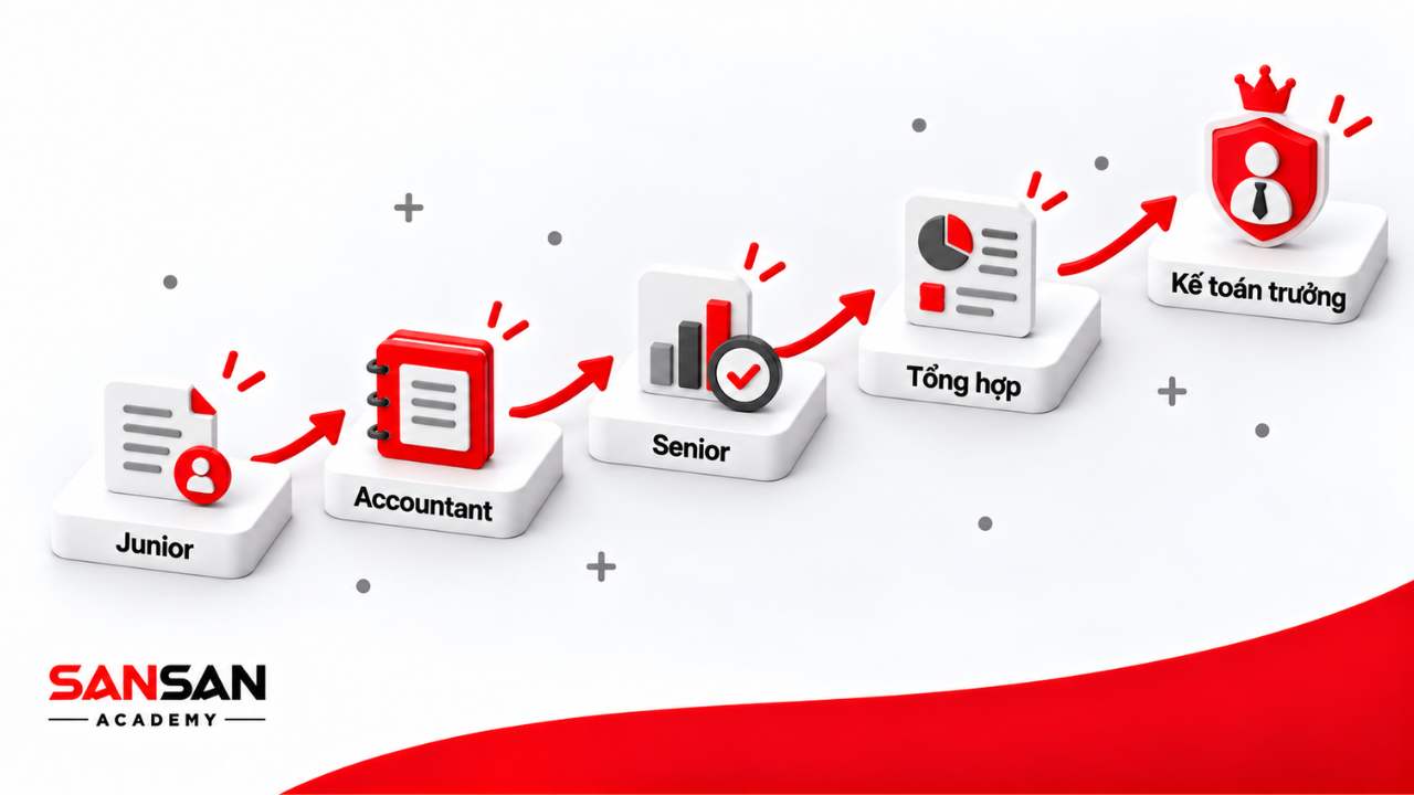 Lộ trình thăng tiến từ Junior Accountant đến Accountant, Senior, kế toán tổng hợp và kế toán trưởng