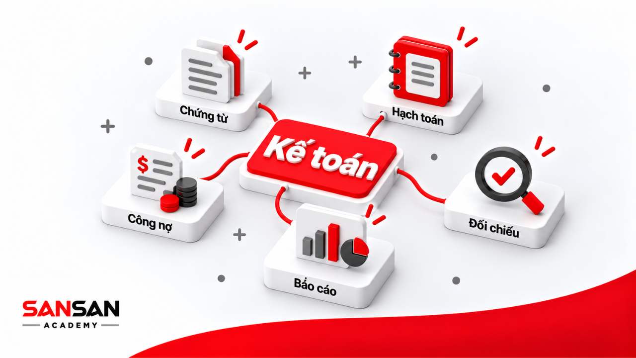 Công việc của Accountant gồm chứng từ, hạch toán, công nợ, đối chiếu và lập báo cáo