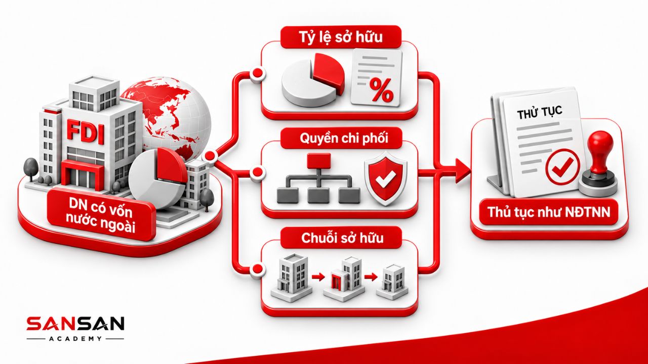 Tỷ lệ sở hữu và quyền chi phối quyết định thủ tục đầu tư