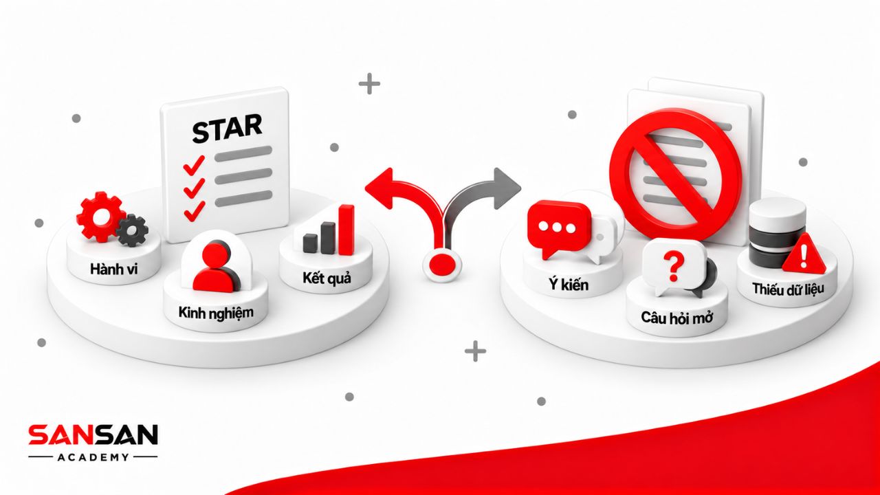 STAR phù hợp với câu hỏi về hành vi, kinh nghiệm và kết quả, nhưng không hợp với câu hỏi xin ý kiến, câu hỏi mở hoặc khi thiếu dữ liệu từ trải nghiệm thực tế.